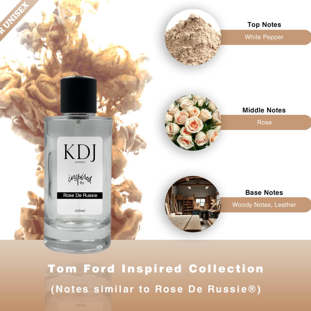 KDJ Inspired – Tom Ford Inspired Collection – Notes Similar to Rose De Russie – Unisex