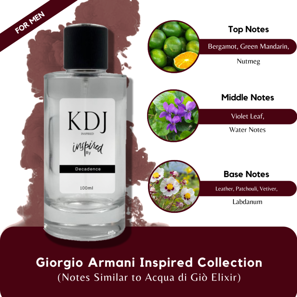 KDJ Inspired – Giorgio Armani Inspired Collection – Notes Similar to Acqua di Giò Elixir – For Men