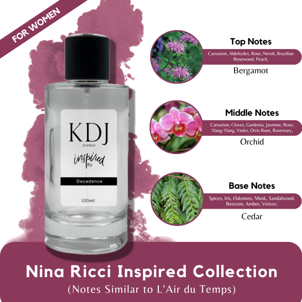 KDJ Inspired – Nina Ricci Inspired Collection – Notes Similar to L'Air du Temps – For Women