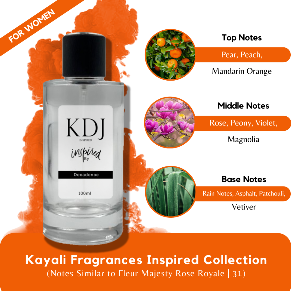 KDJ Inspired – Kayali Fragrances Inspired Collection – Notes Similar to Fleur Majesty Rose Royale | 31 – For Women