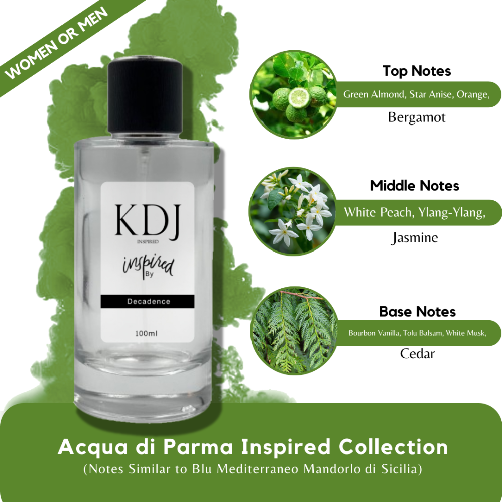 KDJ Inspired – Acqua di Parma Inspired Collection – Notes Similar to Blu Mediterraneo Mandorlo di Sicilia – Unisex