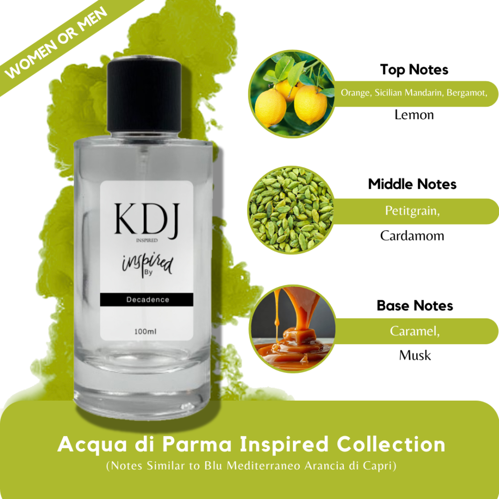 KDJ Inspired – Acqua di Parma Inspired Collection – Notes Similar to Blu Mediterraneo Arancia di Capri – Unisex