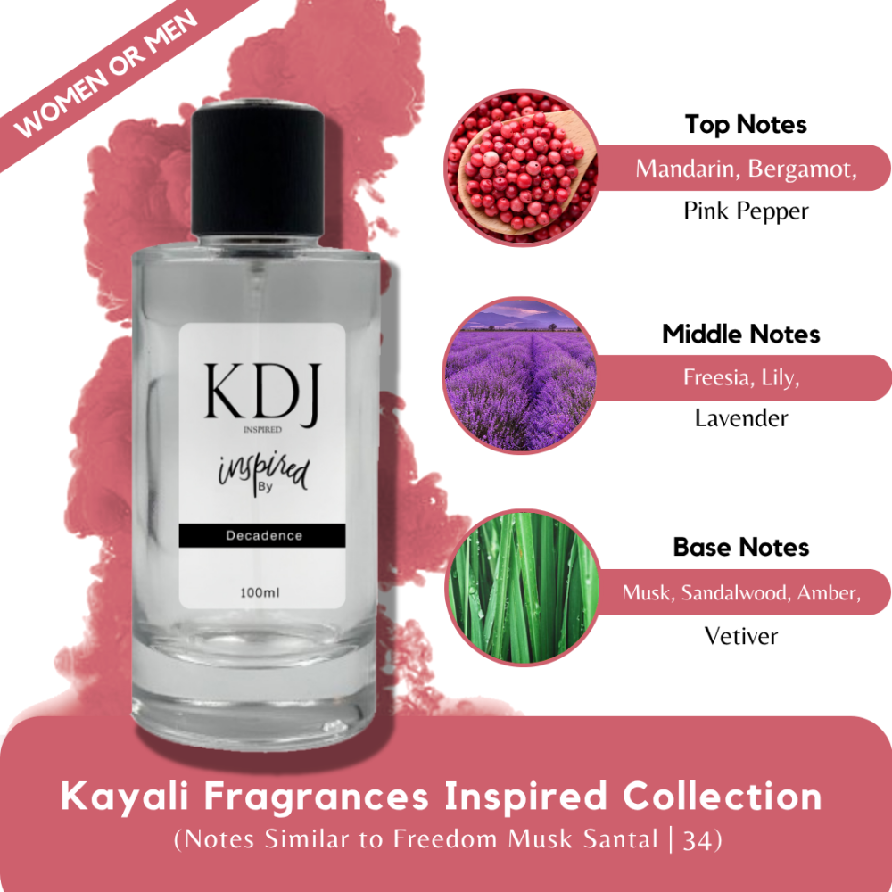 KDJ Inspired – Kayali Fragrances Inspired Collection – Notes Similar to Freedom Musk Santal | 34 – Unisex