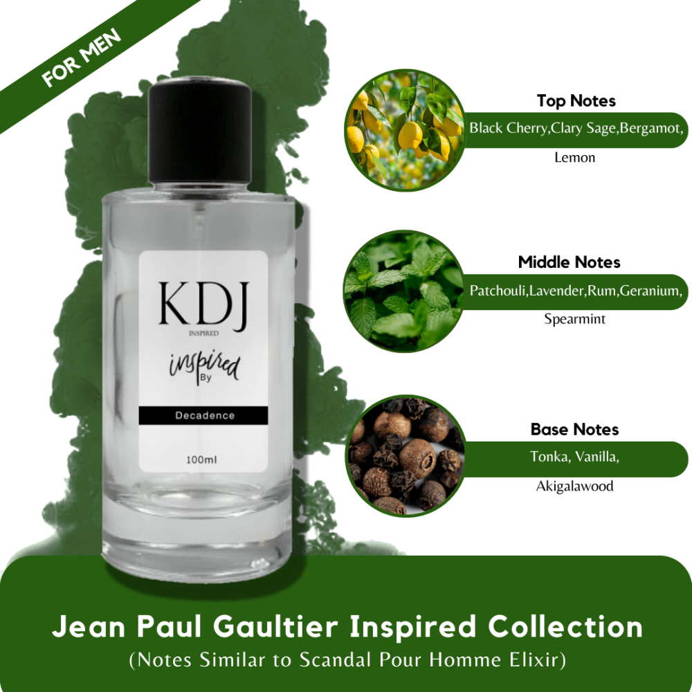KDJ Inspired – Jean Paul Gaultier Inspired Collection – Notes Similar to Scandal Pour Homme Elixir – Men