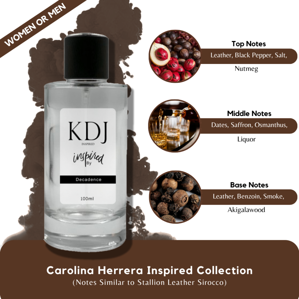 KDJ Inspired – Carolina Herrera Inspired Collection – Notes Similar to Stallion Leather Sirocco – Unisex